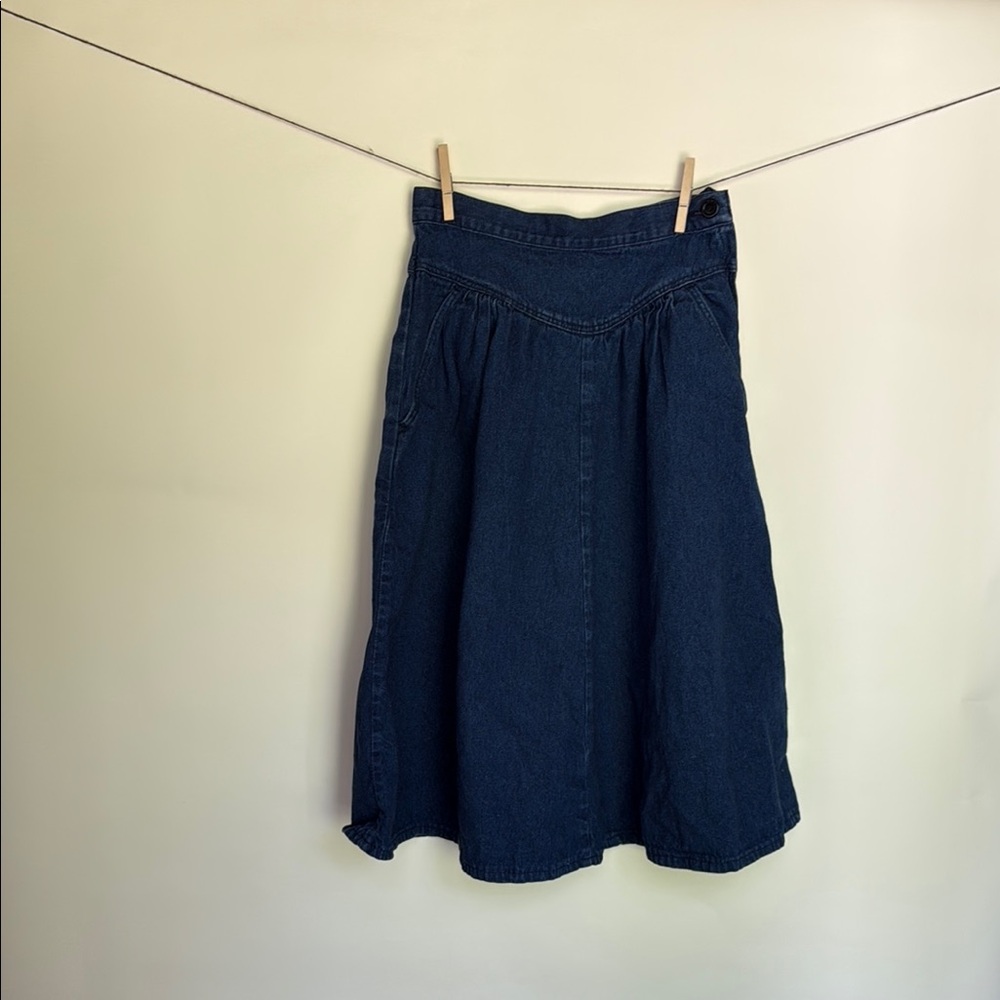 Vintage Wrangler Blue Denim Midi A-Line Skirt With Pockets